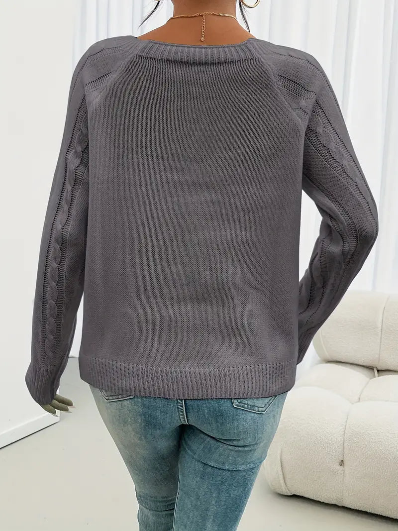 Strickpullover | Zopfmuster & Dekoknöpfe | Gemütlich & Chic