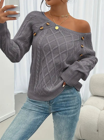 Strickpullover | Zopfmuster & Dekoknöpfe | Gemütlich & Chic