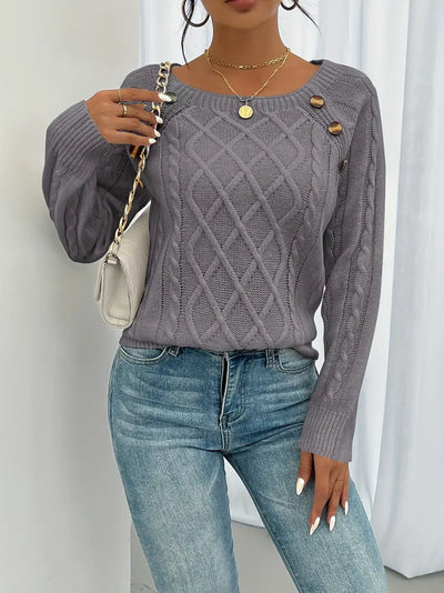 Strickpullover | Zopfmuster & Dekoknöpfe | Gemütlich & Chic