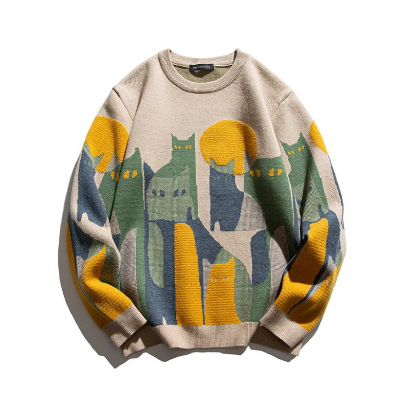 Damen Strickpullover mit Katzen-Motiv - Kuschelig Warm