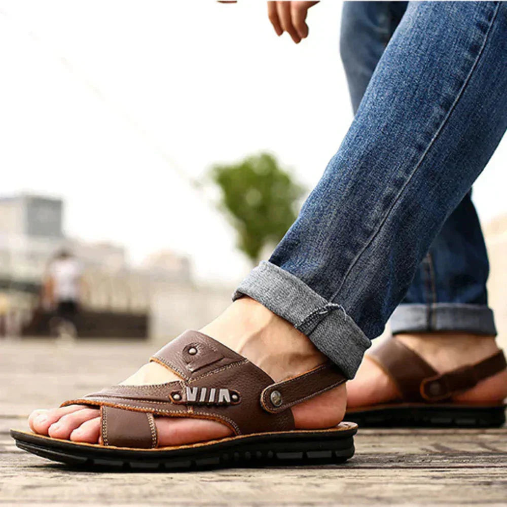 Fudus Orthopädische Ledersandalen Herren – Verstellbare Riemen, Haltbar