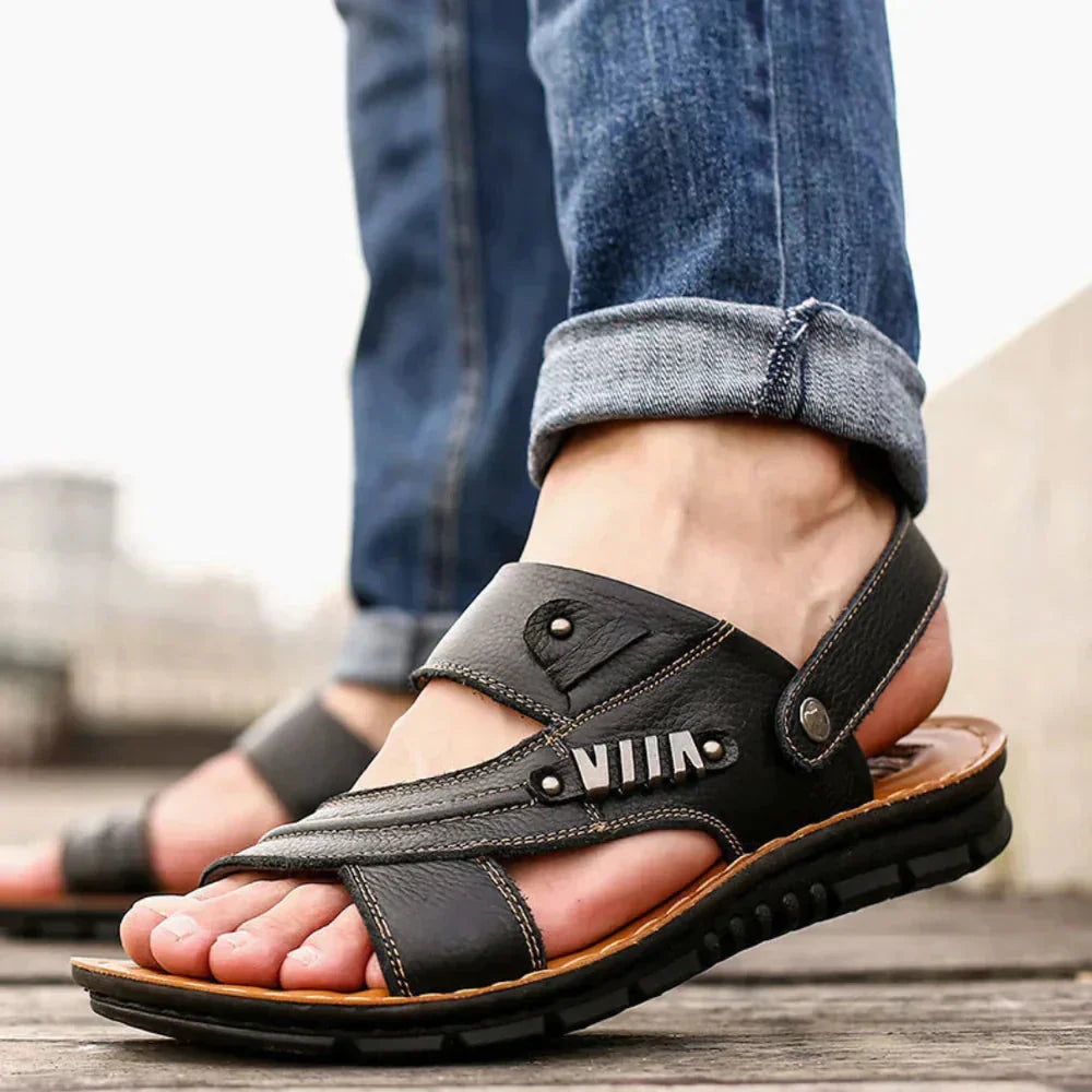Fudus Orthopädische Ledersandalen Herren – Verstellbare Riemen, Haltbar
