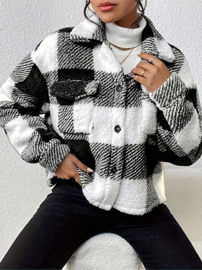 TeddyEase™ – Flauschige Damen Teddyjacke mit Knöpfen