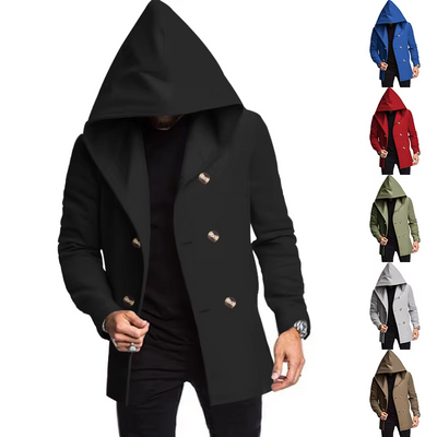 Herren Wollmantel Mit Kapuze - Doppelreihig Warm & Elegant