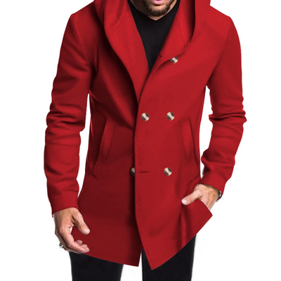 Herren Wollmantel Mit Kapuze - Doppelreihig Warm & Elegant
