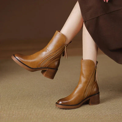 Elegante Damen Stiefeletten aus Echtleder mit Blockabsatz