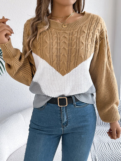Damen Colorblock Pullover mit Rundhals | Casual Strick
