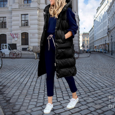 Elegante Damen | Lange Steppweste für den Winter
