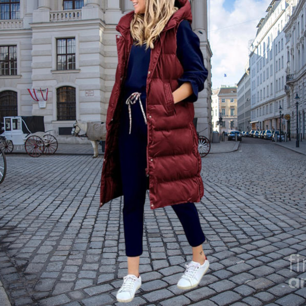 Elegante Damen | Lange Steppweste für den Winter