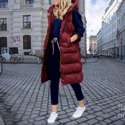 Elegante Damen | Lange Steppweste für den Winter