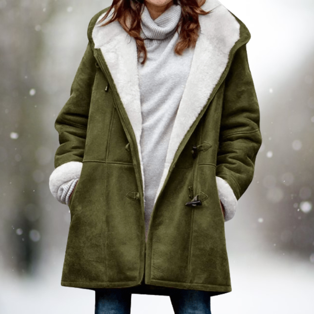 Warmer Damen Wintermantel mit Fleece-Futter – Modischer Mantel mit Kapuze, ideal für kalte Tage