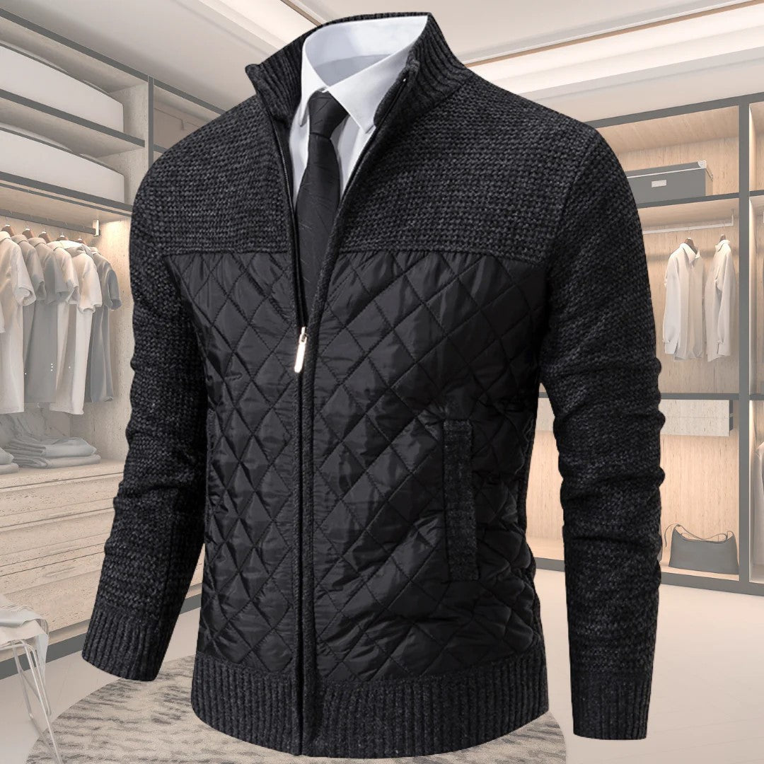 Moderner gesteppter Herren-Strickpullover mit Rautenmuster