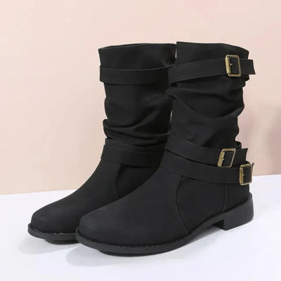 Damen Dirndl Schuhe | Mittelhohe Stiefel Mit Schnallenriemen