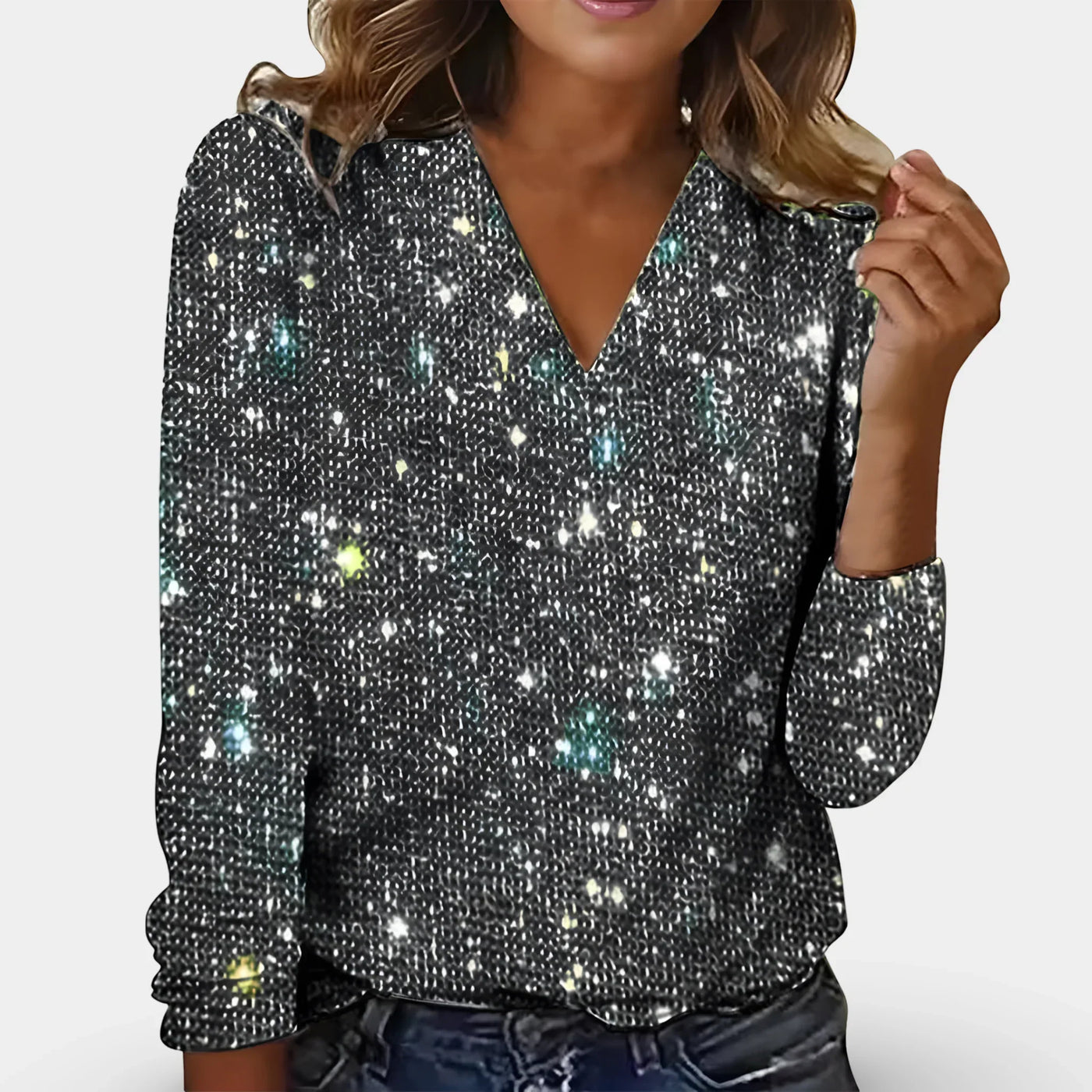 Elegante Damen-Bluse mit V-Ausschnitt und Diamantmuster
