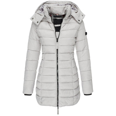 Winterjacke Damen Gefüttert Mit Kapuze | Lang Mit Reißverschluss und Taschen