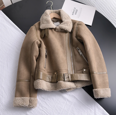 Bikerjacke Damen | Kurzschnitt mit Kragen und Reißverschluss