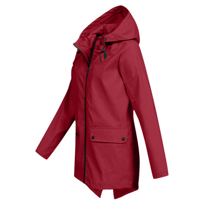 Stylische leichte Regenjacke mit Kapuze und Reissverschluss für Damen | Ideal für Herbst/Winter
