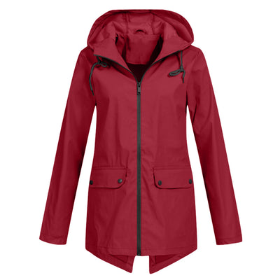 Stylische leichte Regenjacke mit Kapuze und Reissverschluss für Damen | Ideal für Herbst/Winter