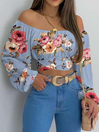 Cropped Bluse mit Carmen-Ausschnitt | Lange Puffärmel | Elegant und feminin