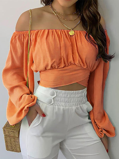 Cropped Bluse mit Carmen-Ausschnitt | Lange Puffärmel | Elegant und feminin
