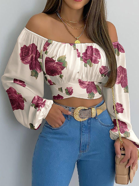 Cropped Bluse mit Carmen-Ausschnitt | Lange Puffärmel | Elegant und feminin