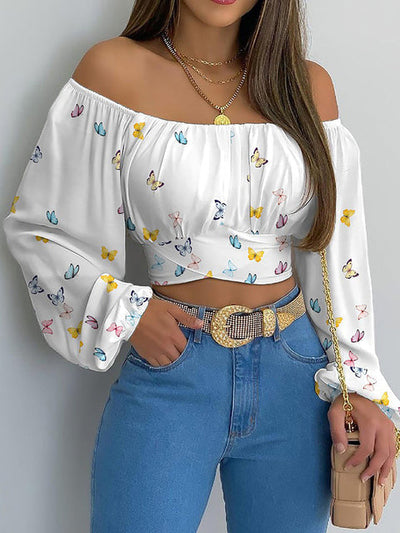 Cropped Bluse mit Carmen-Ausschnitt | Lange Puffärmel | Elegant und feminin