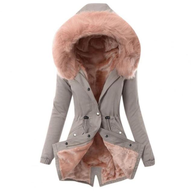 Warme Windbreaker Regenjacke mit Kapuze und Kunstpelz für Damen | Perfekt für Herbst/Winter