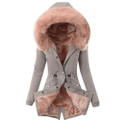 Warme Windbreaker Regenjacke mit Kapuze und Kunstpelz für Damen | Perfekt für Herbst/Winter