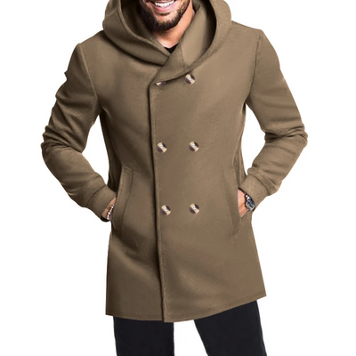 Herren Wollmantel Mit Kapuze - Doppelreihig Warm & Elegant