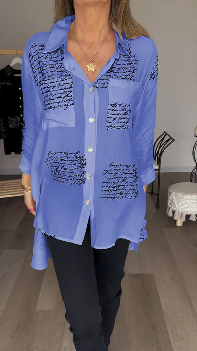 Damen Revers Hemd mit Schriftprint - Elegant & Casual