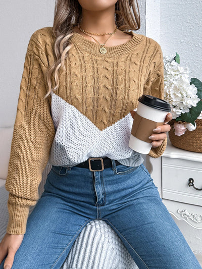 Damen Colorblock Pullover mit Rundhals | Casual Strick