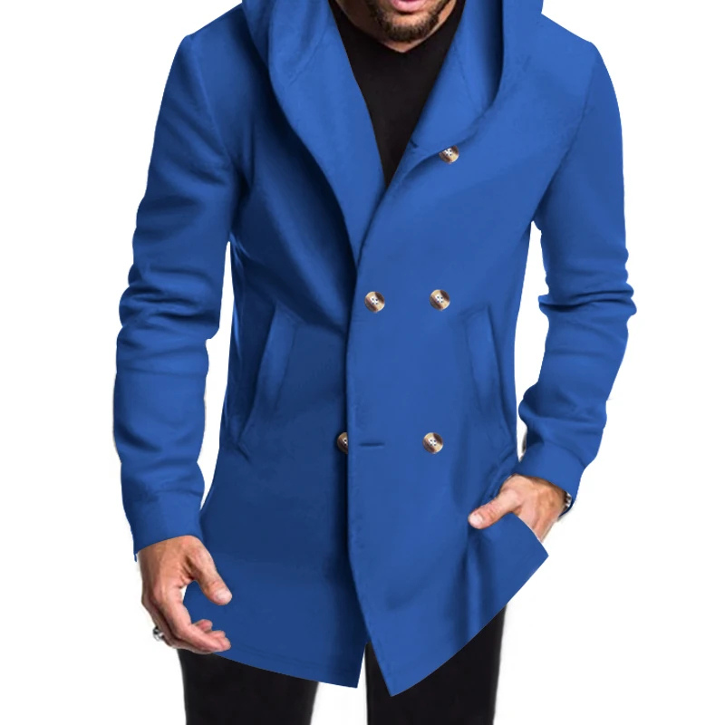 Herren Wollmantel Mit Kapuze - Doppelreihig Warm & Elegant