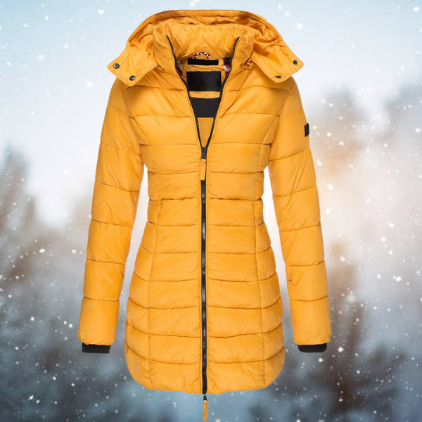 Warme Damen Winterjacke mit Daunen und Kapuze