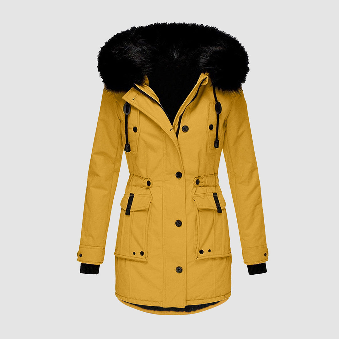 Damen Stilvolle Parka mit Schwarzem Kunstfellbesatz