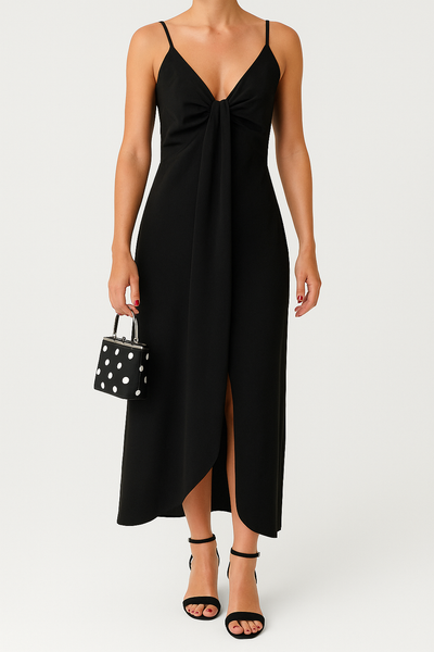 Yvette – V-Ausschnitt Kleid mit elegantem Knoten-Detail