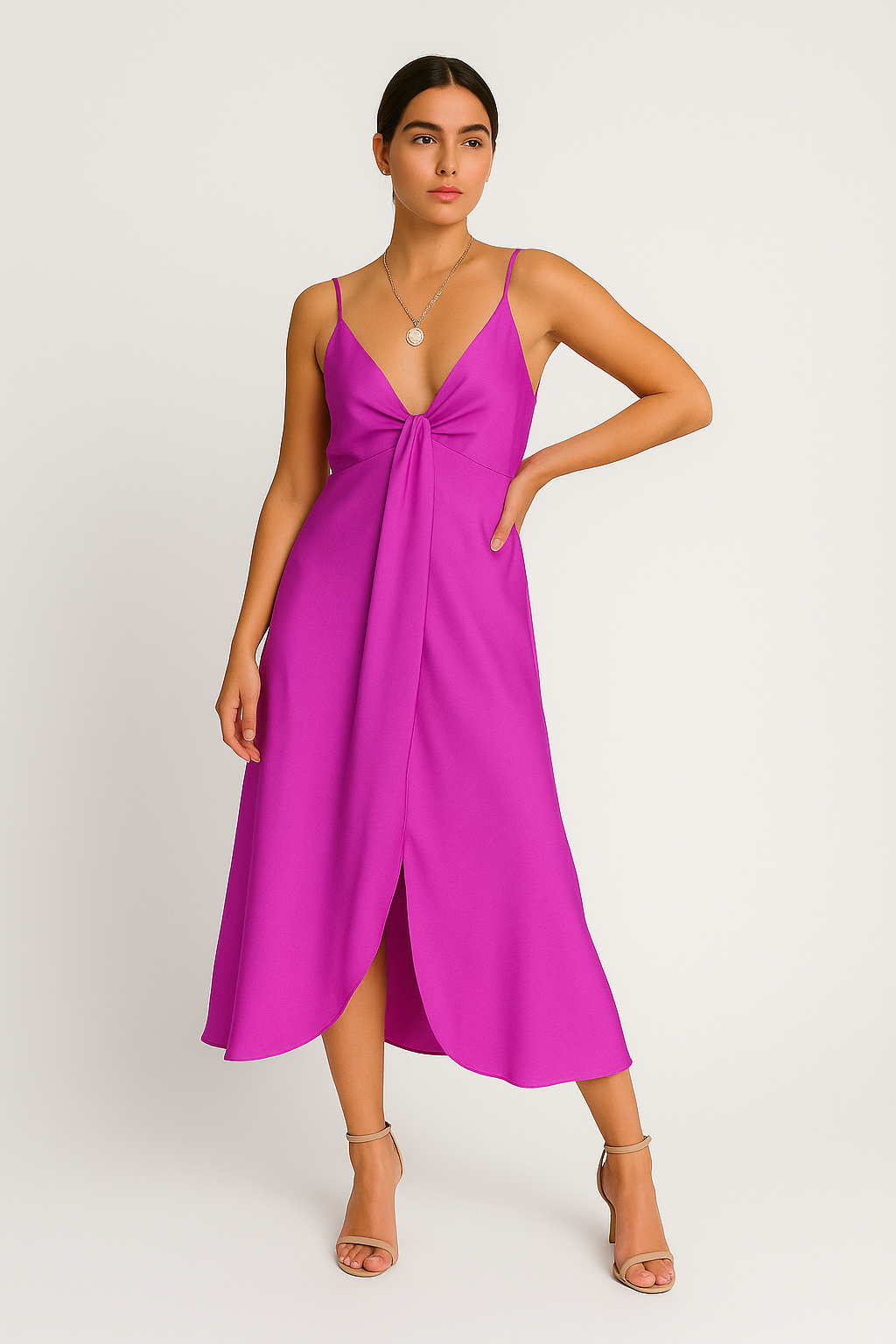 Yvette – V-Ausschnitt Kleid mit elegantem Knoten-Detail