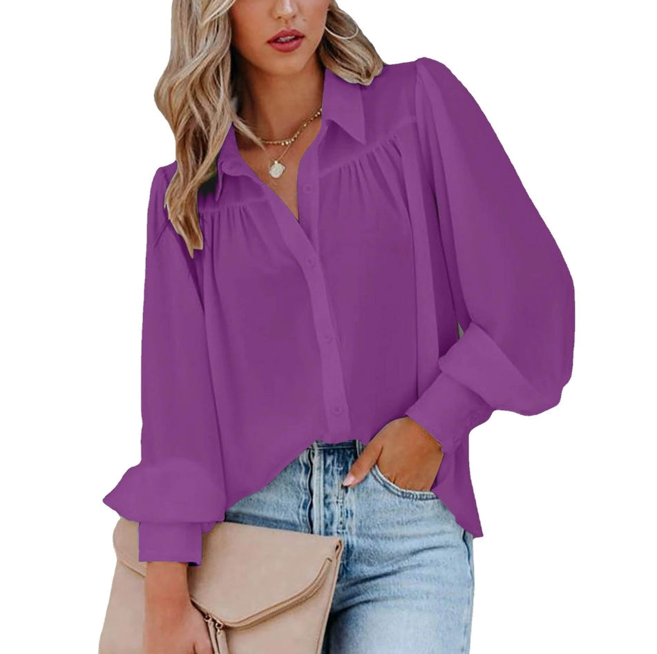 Bluse mit Ballonärmeln | Knopfleiste | Femininer Stil
