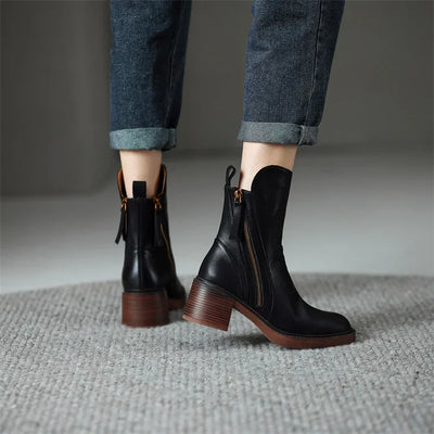 Elegante Damen Stiefeletten aus Echtleder mit Blockabsatz