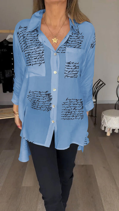 Damen Revers Hemd mit Schriftprint - Elegant & Casual