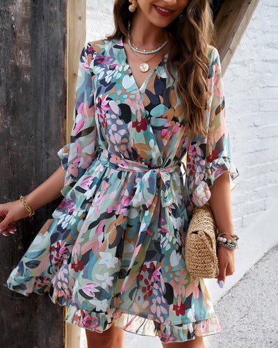 Damenkleid aus Chiffon in A-Linie mit Blumenmuster – Sommerstil