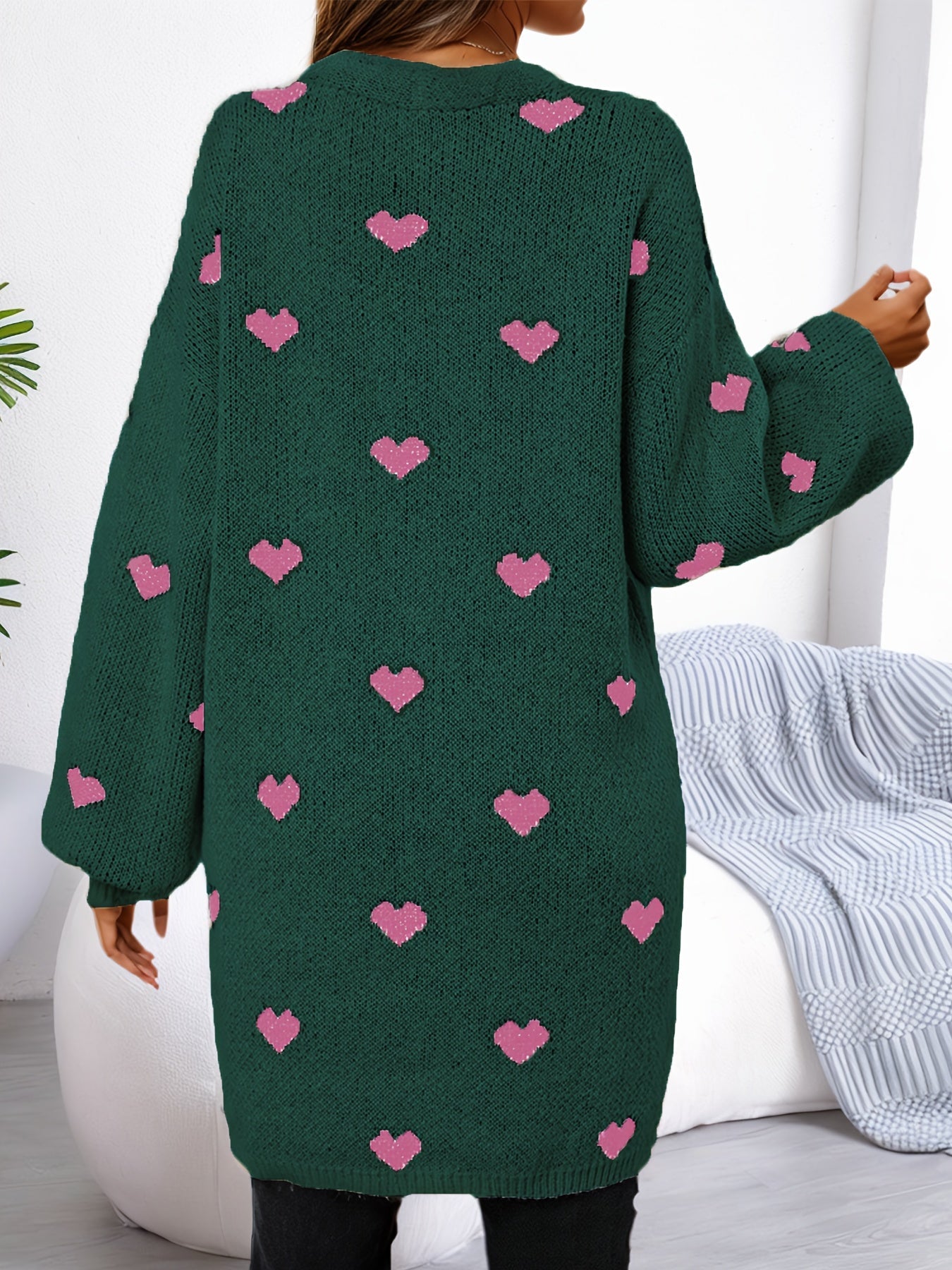 Lässige Herzmuster Strickjacke Für Damen | Perfekt für lässige Tage