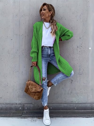 Warme Lange Einfarbige Gestrickte Strickjacke Für Damen | Ideal für Herbst und Winter