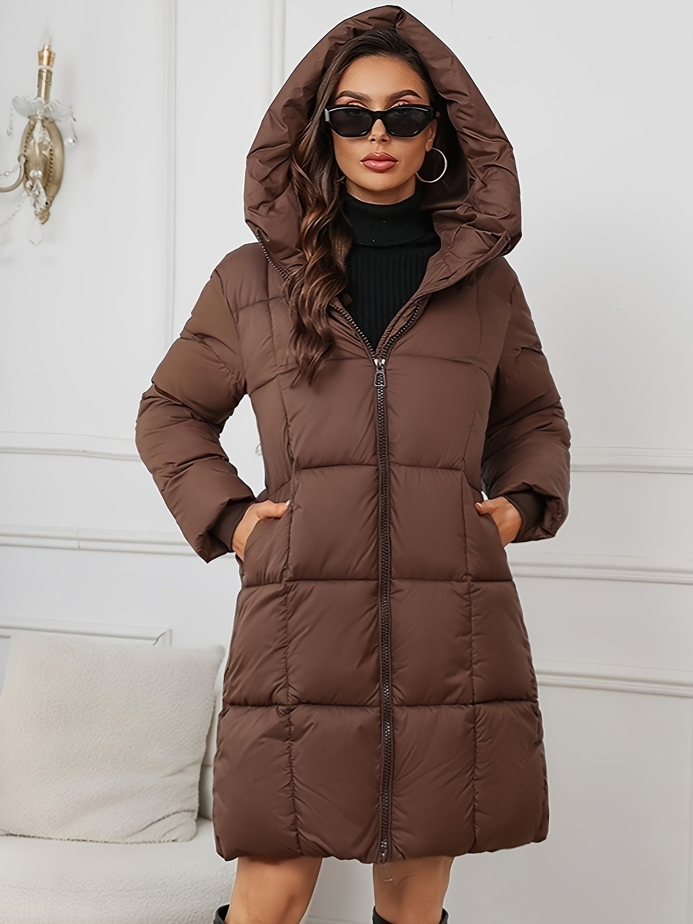 Elegante Lange Puffer Winterjacke mit Kapuze für Damen | Perfekt für Outdoor-Aktivitäten