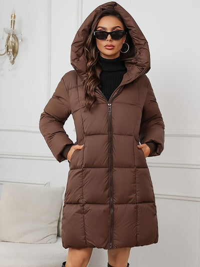Elegante Lange Puffer Winterjacke mit Kapuze für Damen | Perfekt für Outdoor-Aktivitäten