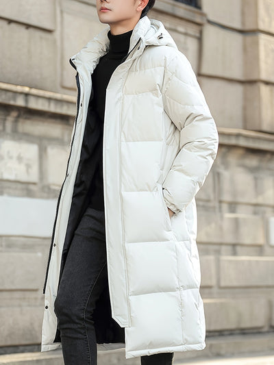 Stilvolle Lange Kapuzen-Daunen-Winterjacke Für Herren | Ideal für Winter