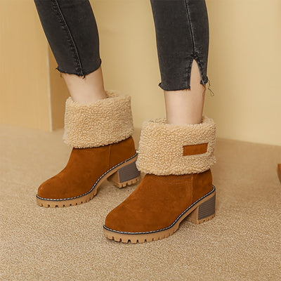 Winterschuhe Damen | Slip-On Stiefel Mit Blockabsatz
