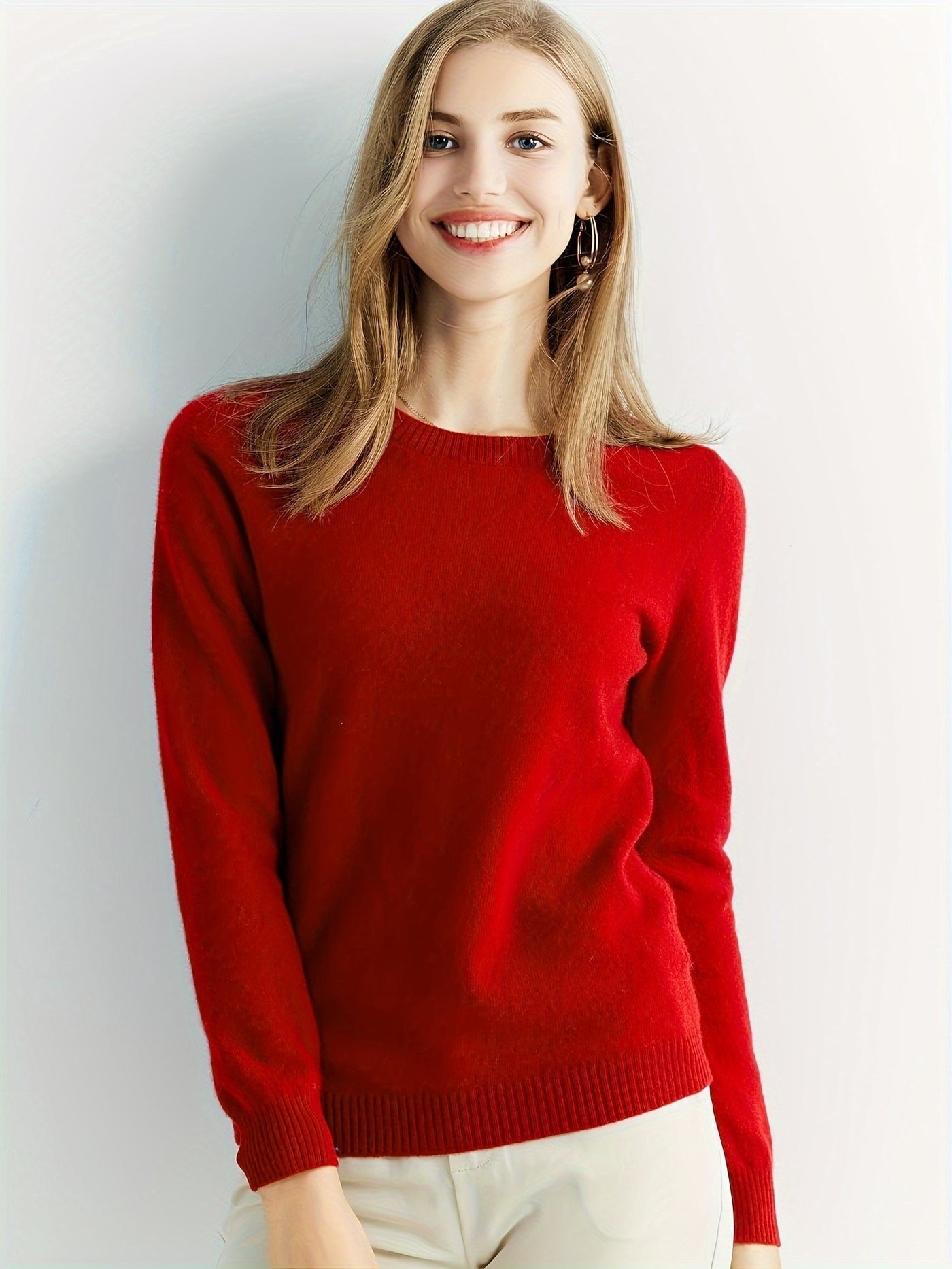 Eleganter Wollpullover mit Rundhalsausschnitt und warmen langen Ärmeln für Damen | Ideal für den Herbst