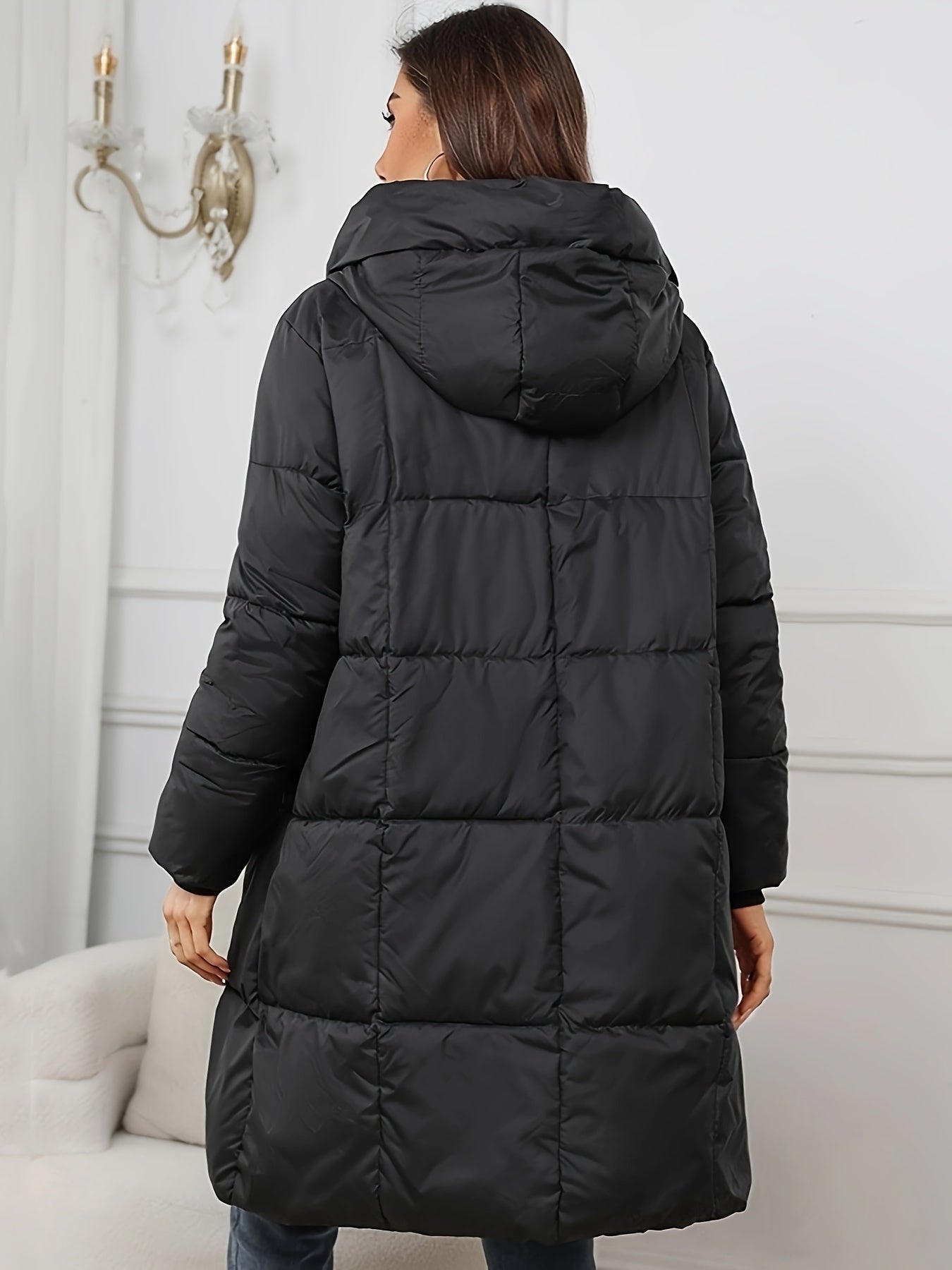 Elegante Lange Puffer Winterjacke mit Kapuze für Damen | Perfekt für Outdoor-Aktivitäten
