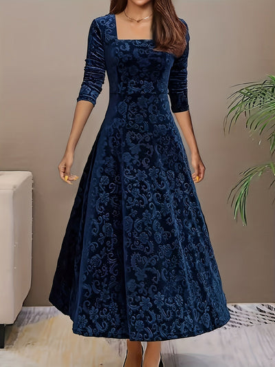 Stylische Baumwollblumenmusterformelle Kleid Für Damen | Für formelle Anlässe