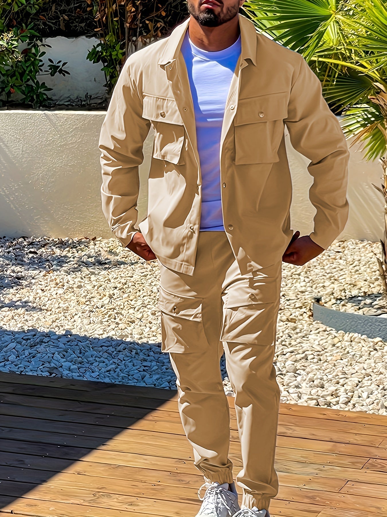 Moderner Langarm-Trainingsanzug mit Reißverschluss, Brusttaschen und Kordelzughose für Herren | Perfekt für Outdoor-Aktivitäten
